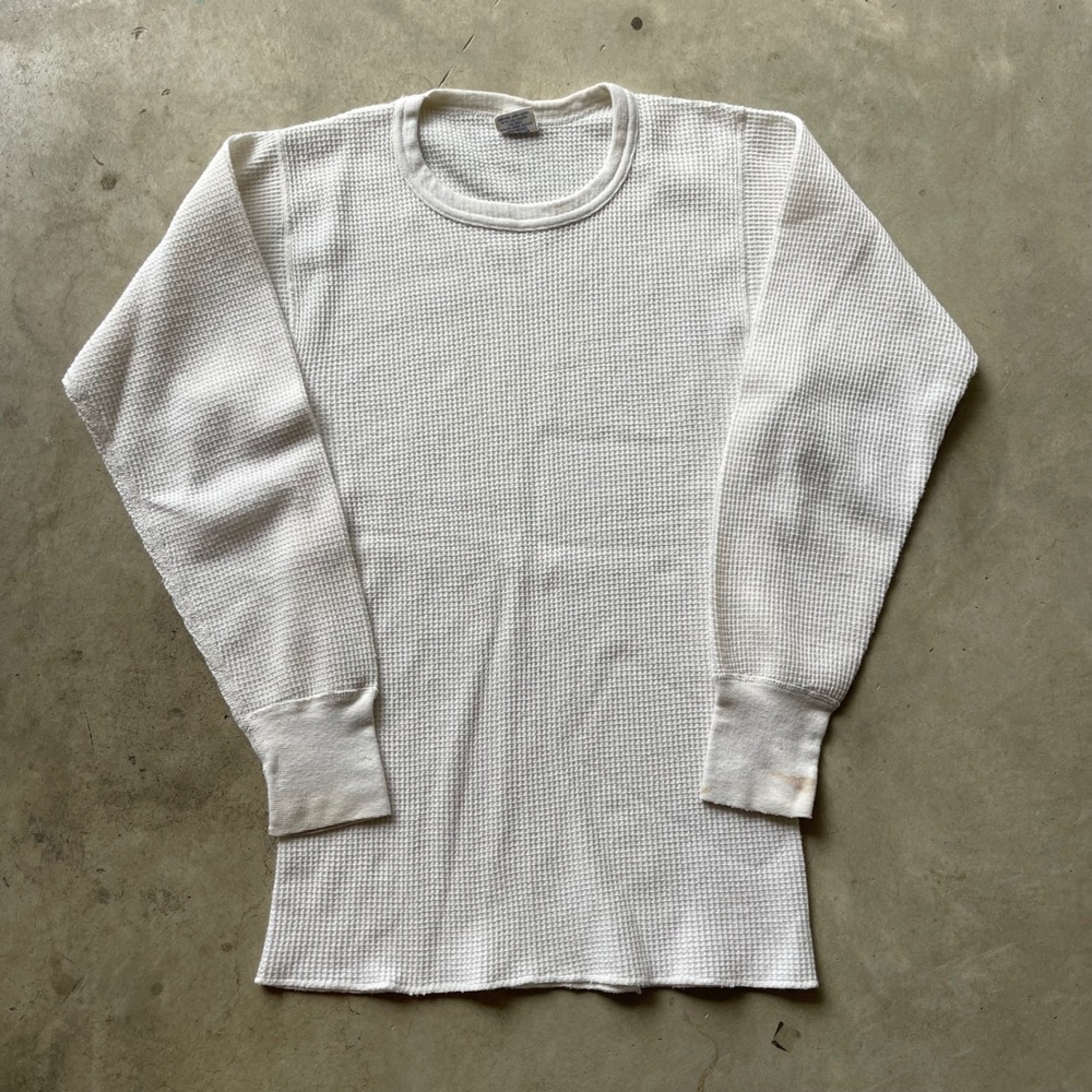 Vintage J.E. Morgan Thermal Waffle Knit Shirt Mens Large White Made in USA